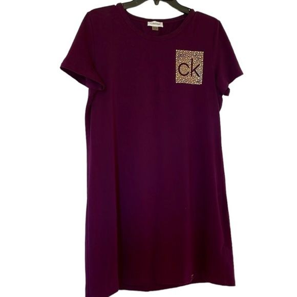 Calvin Klein Purple T-Shirt Dress with Embellished Studded Signature Large - Picture 1 of 5